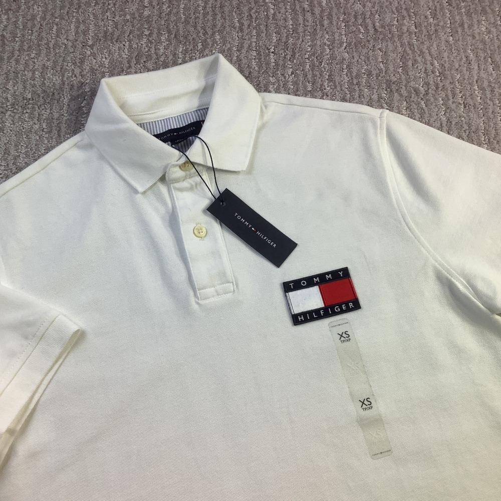 Tommy Hilfiger‎ Mens White Cotton Logo Patch Polo Shirt Size XS NWT